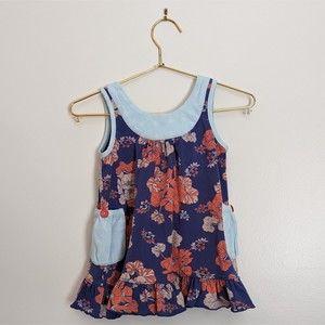Matilda Jane Tank Top Open Back Floral Tunic with pockets and bow Girls Size 4